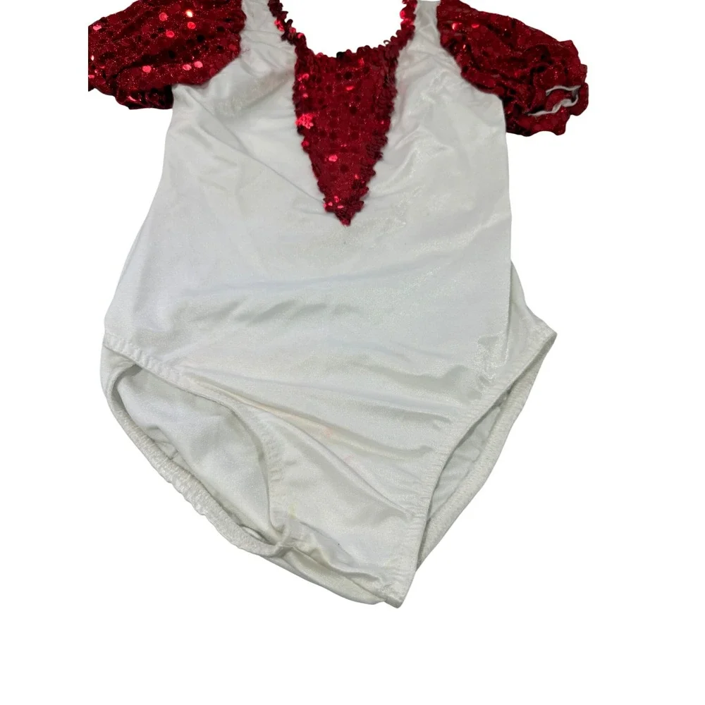 Vintage Kids Red White Sequin Dance Costume Leotard Skirt Set MC Medium Child